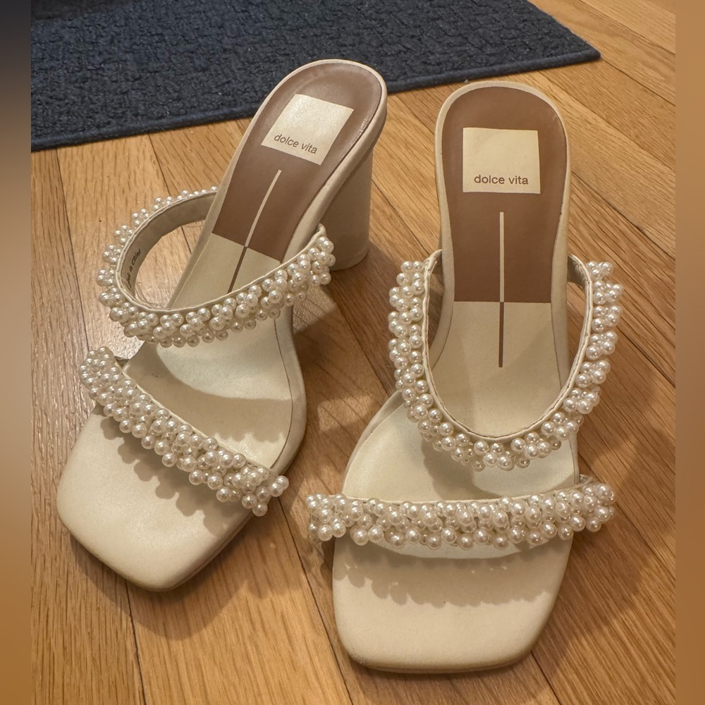 Dolce Vita Pearl-Embellished Cream Heels size 6.5